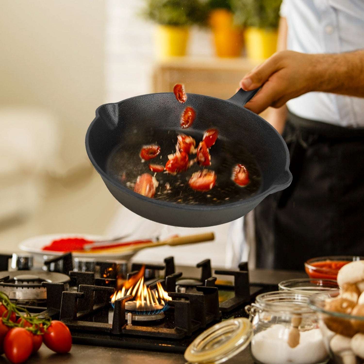 3Pcs Pre-Seasoned Cast Iron Skillet Set 6/8/10in Non-Stick Oven Safe Cookware Heat-Resistant Frying Pan Doba